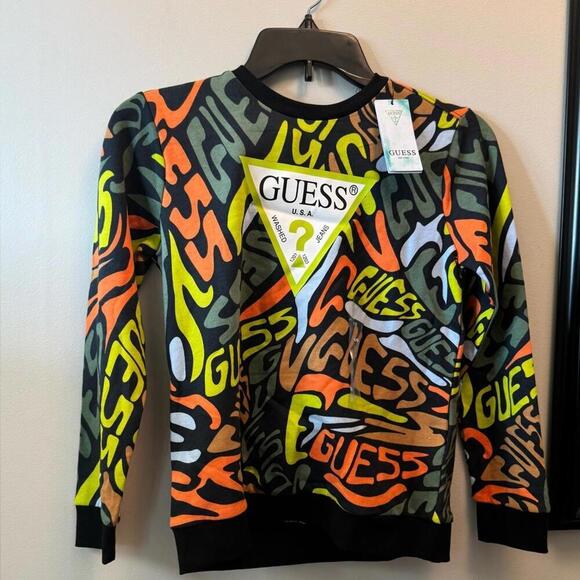 Guess Multicolor Graffiti Crew Neck Terry Sweatshirt sweater size 10 - Picture 9 of 11